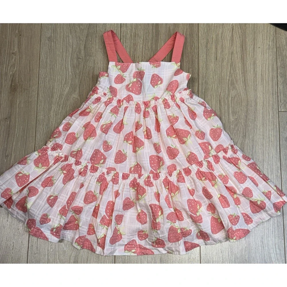 Cynthia Rowley Girls Sun Dress Peach Strawberries Cotton‎ Cottagecore 3T